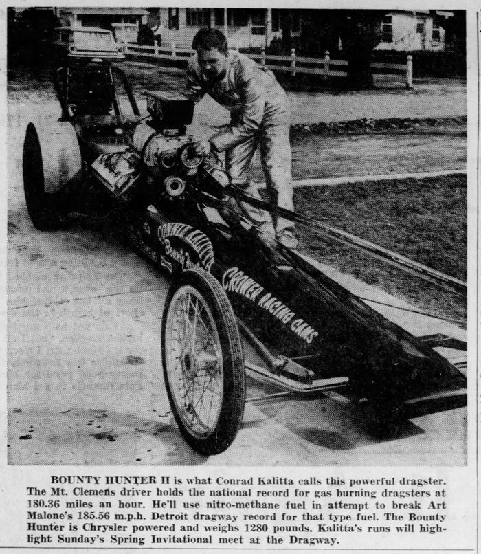 1967 article on kalitta bounty hunter ii Detroit Dragway, Brownstown Twp